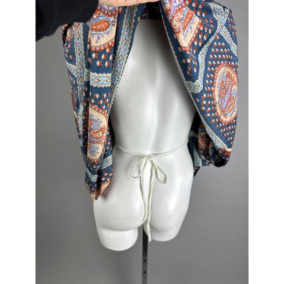 Vtg 70s Paisley Blue Floral Kaftan Muumuu Dress Womens One Size Fits Many - Picture 2 of 8